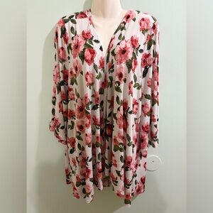 Honeyme Pink and Green Floral Wrap Open Front Size XXL